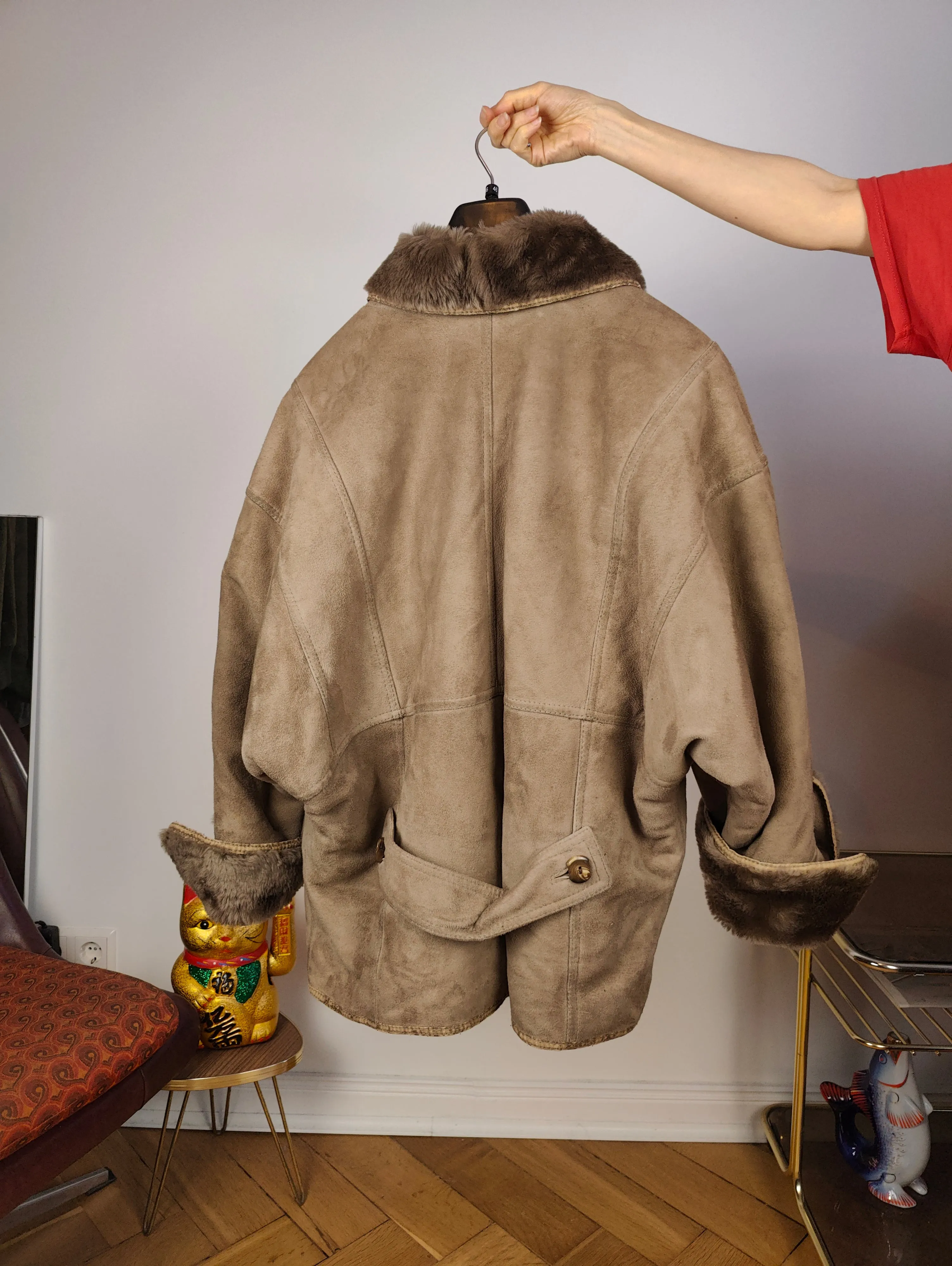 Vintage shearling coat M L | brown coffee lambskin sheepskin leather sherpa jacket women unisex men