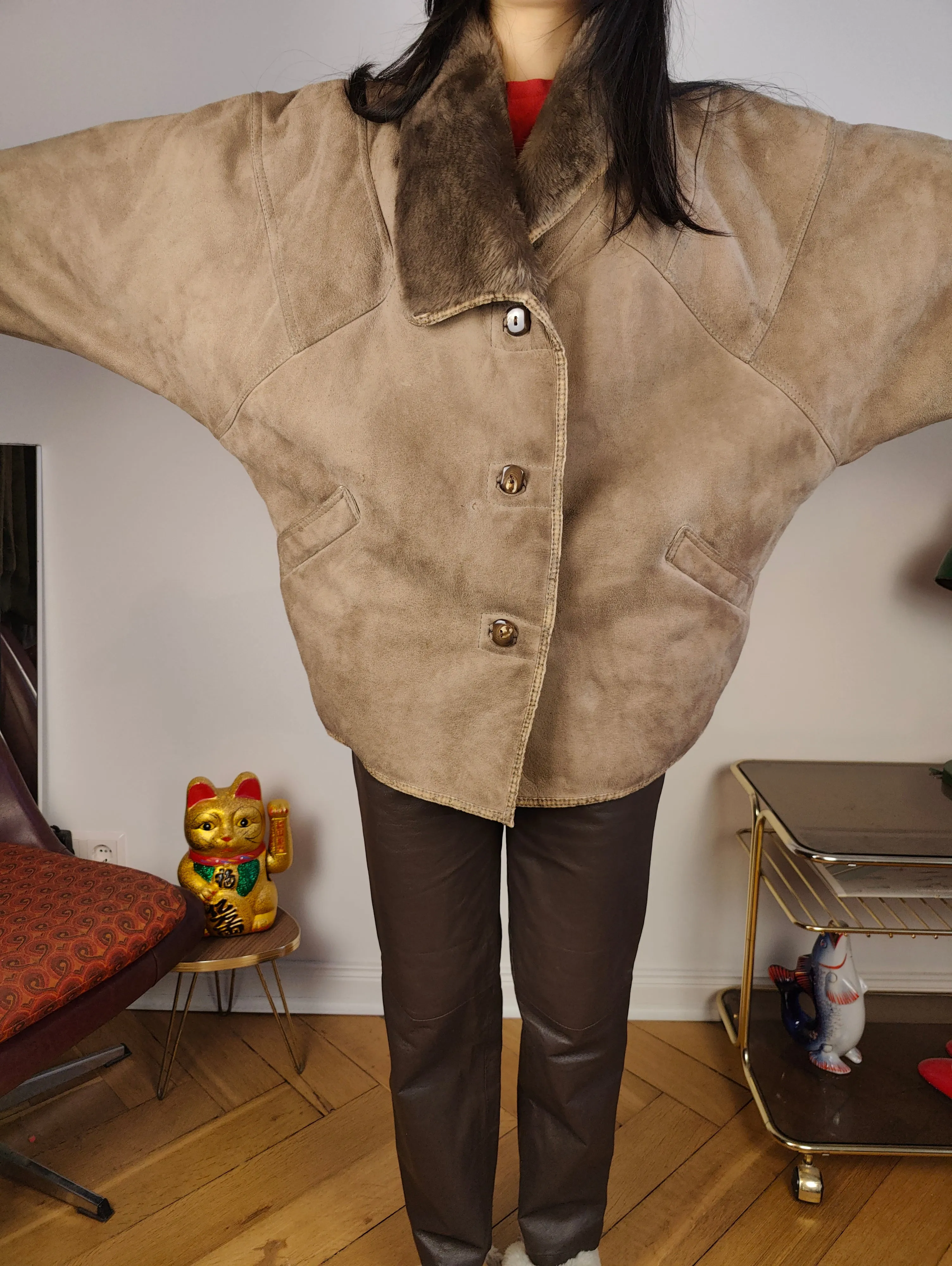 Vintage shearling coat M L | brown coffee lambskin sheepskin leather sherpa jacket women unisex men