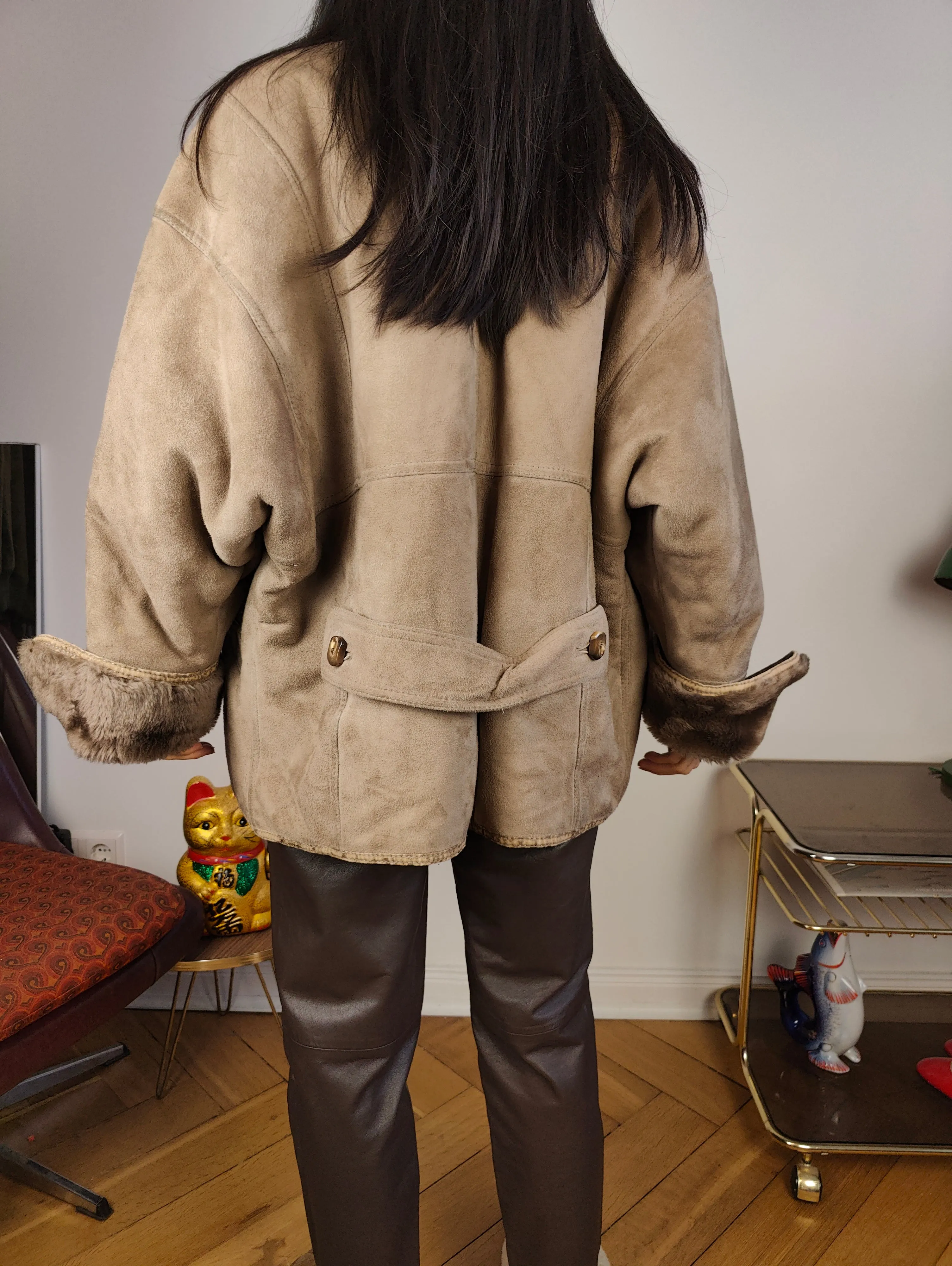 Vintage shearling coat M L | brown coffee lambskin sheepskin leather sherpa jacket women unisex men