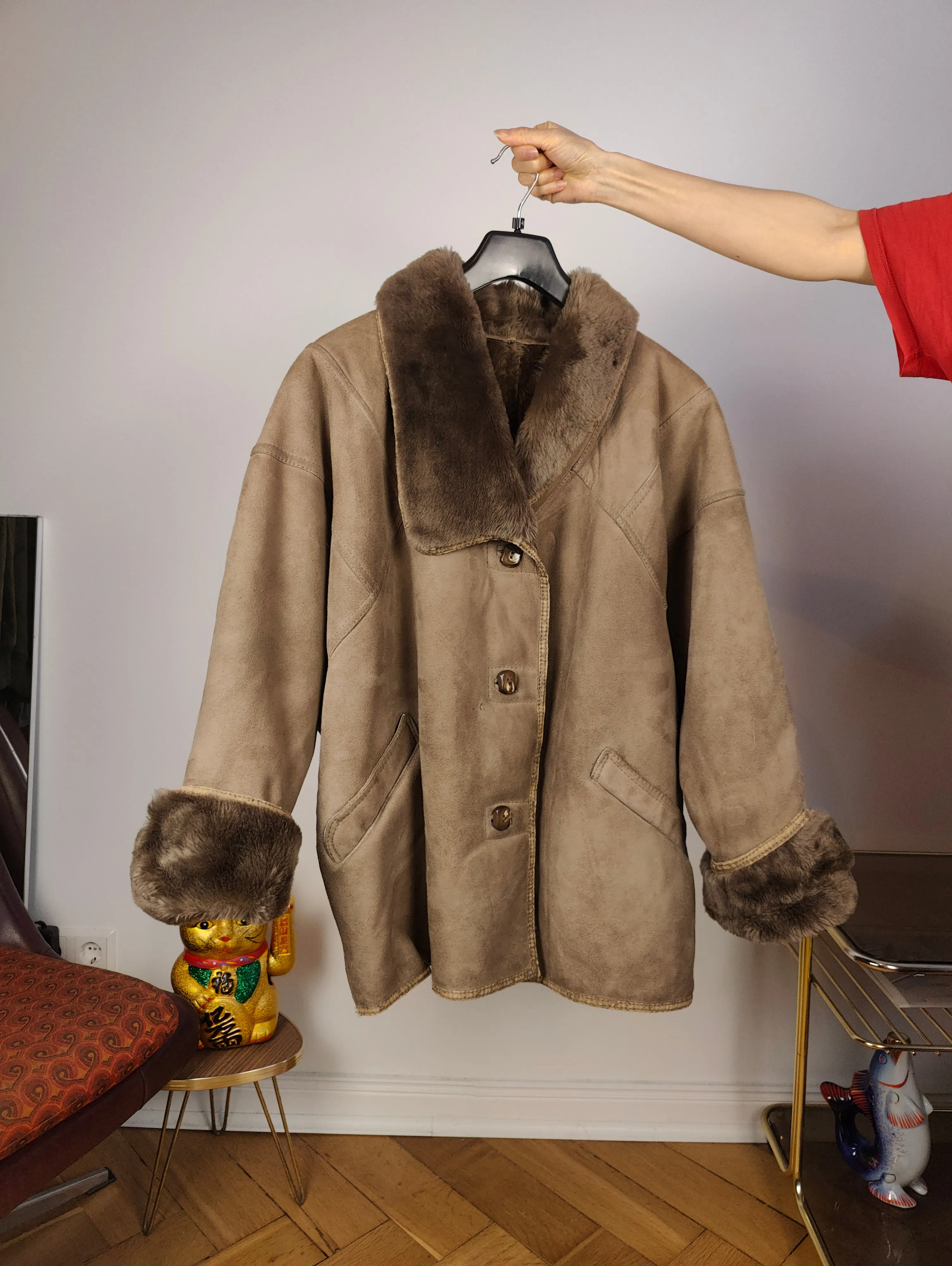 Vintage shearling coat M L | brown coffee lambskin sheepskin leather sherpa jacket women unisex men