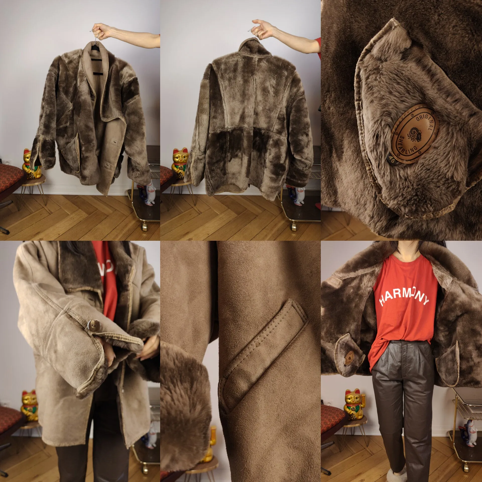 Vintage shearling coat M L | brown coffee lambskin sheepskin leather sherpa jacket women unisex men