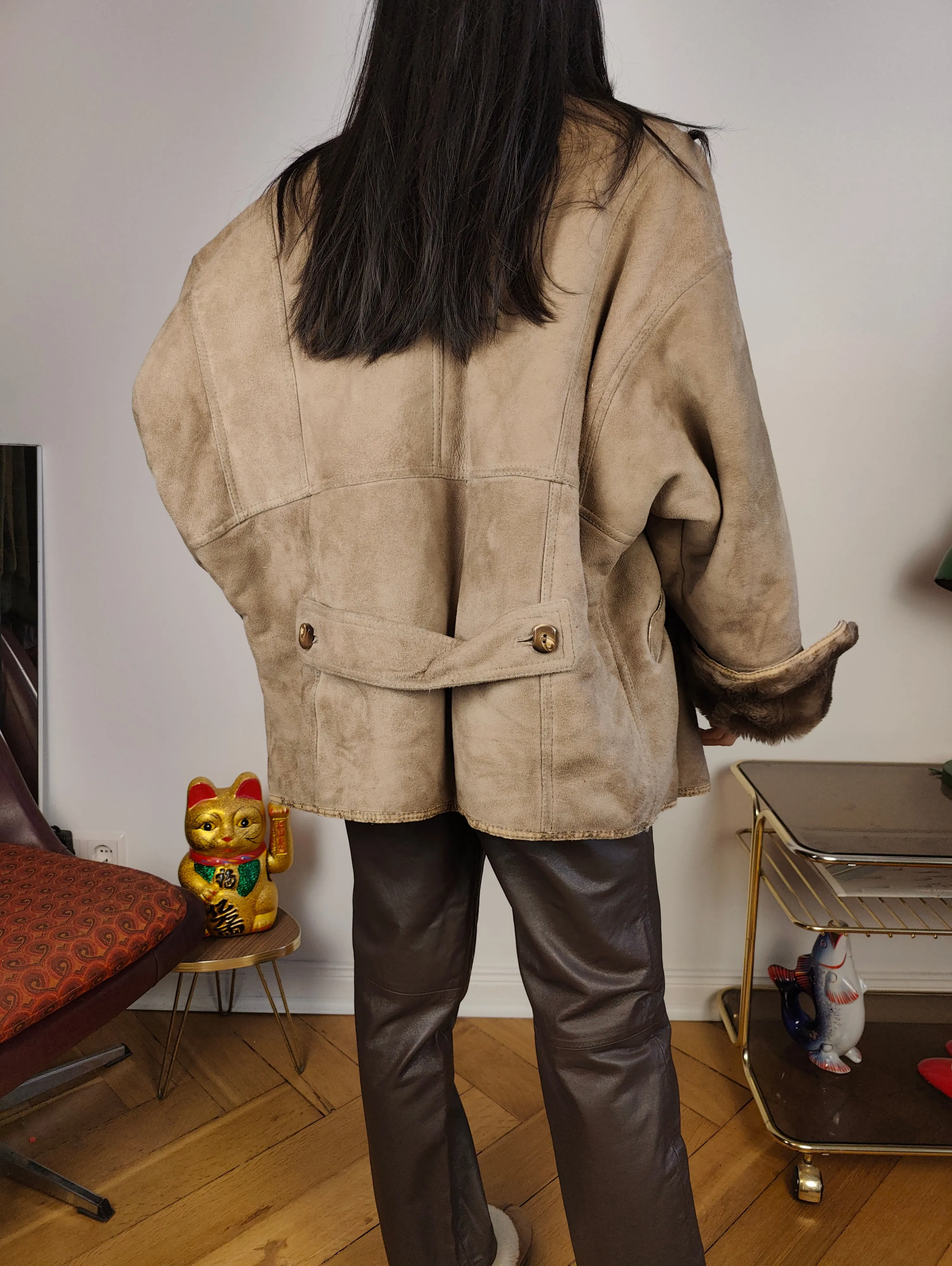 Vintage shearling coat M L | brown coffee lambskin sheepskin leather sherpa jacket women unisex men