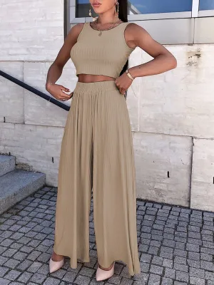 Women's Wide Leg Trousers Casual Solid Colour With Matching Vest Top